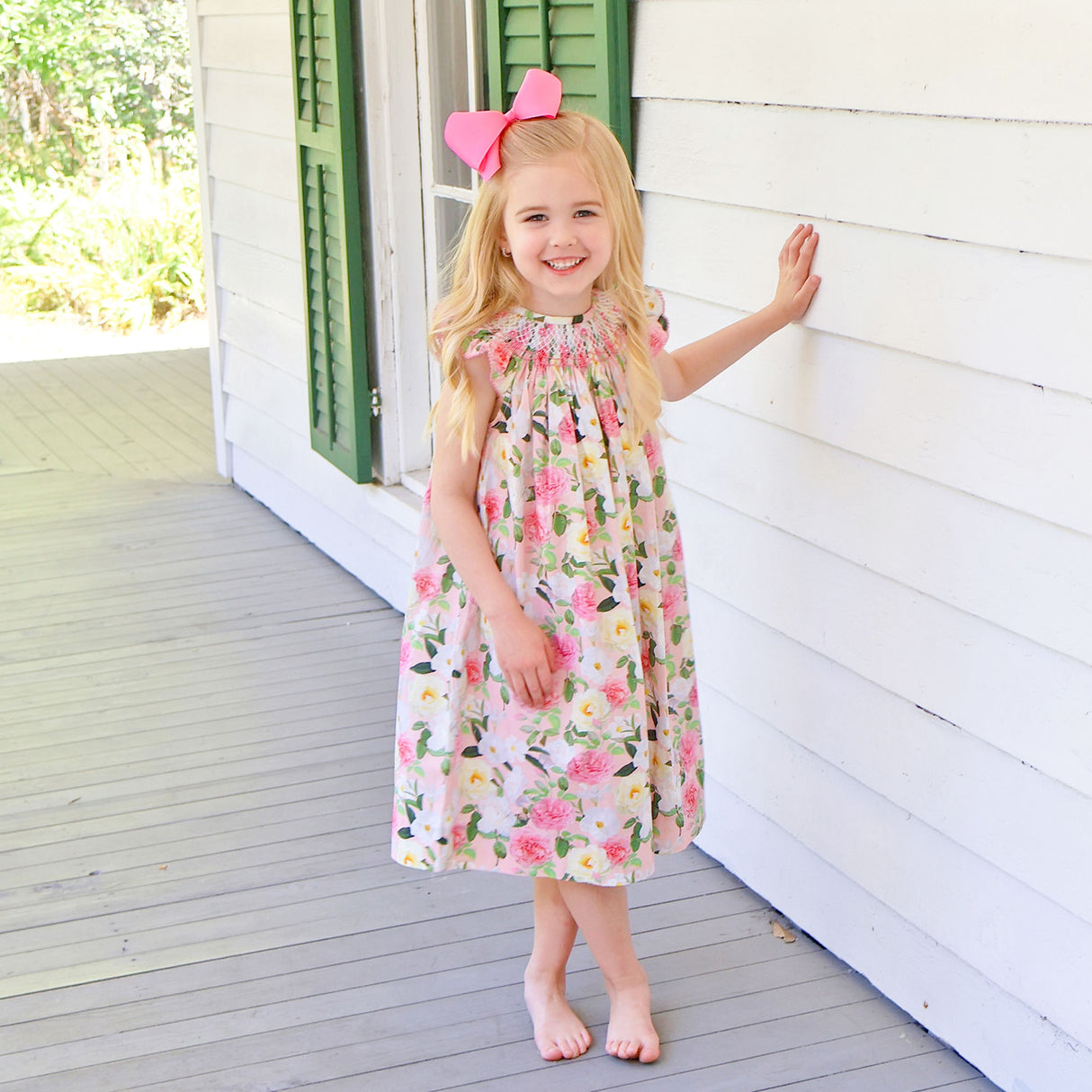 Everbloom Floral Smocked Angel Sleeve Dress