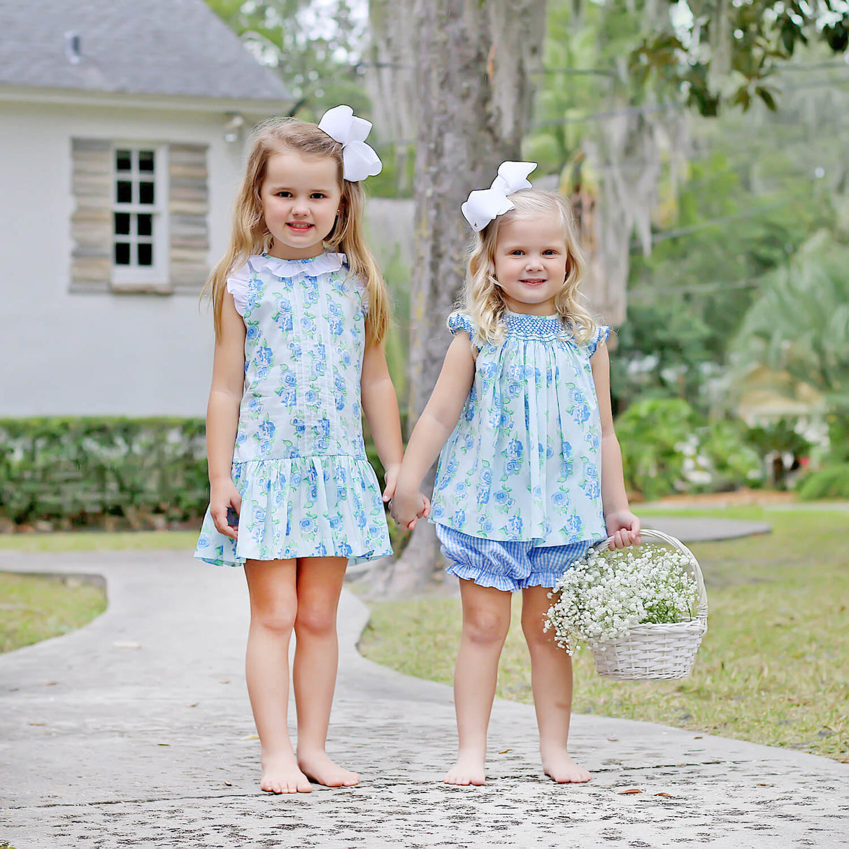 Happy Spring Blue Floral Smocked Bloomer Set