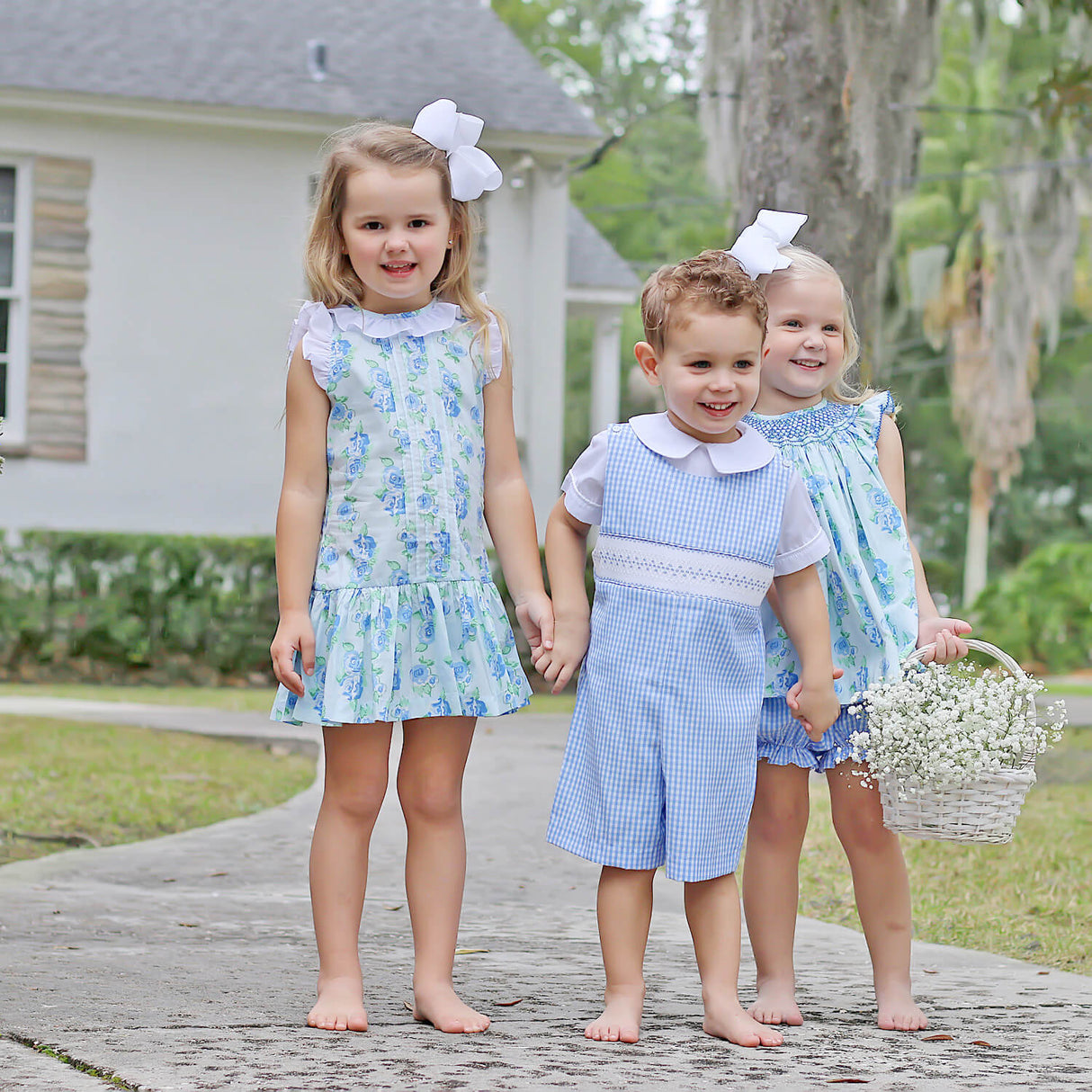 Happy Spring Blue Floral Ruffle Collared Dress