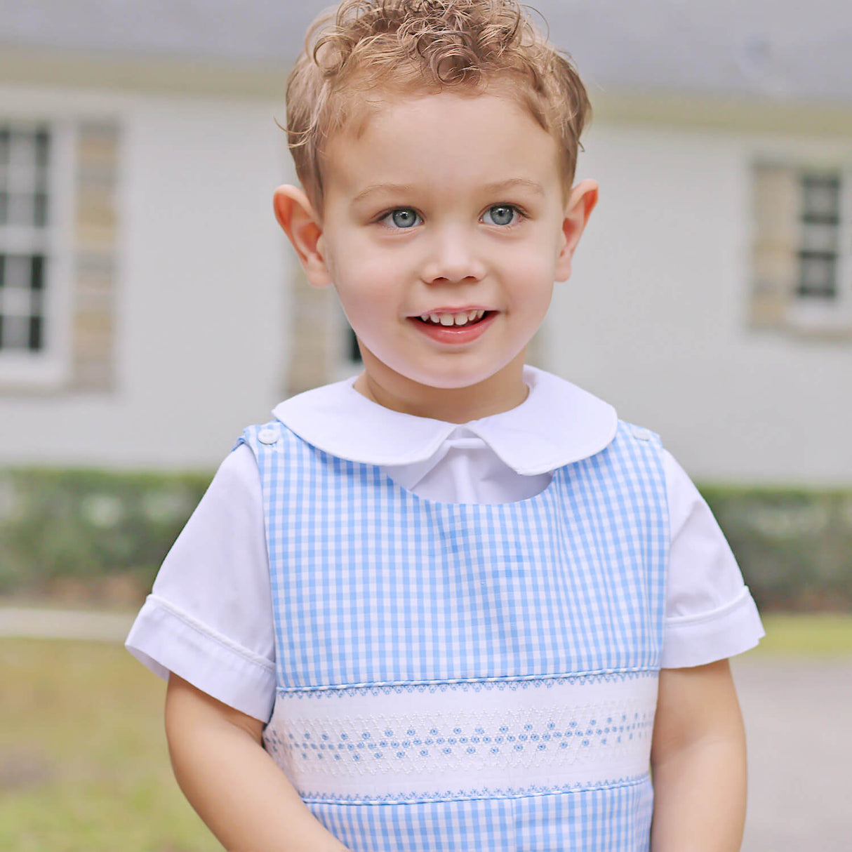 Happy Spring Blue Smocked Jon Jon