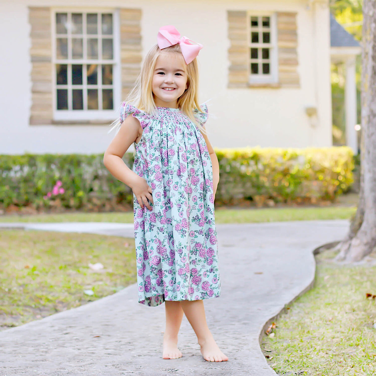 Flower Child Pink Smocked Angel Sleeve Dress