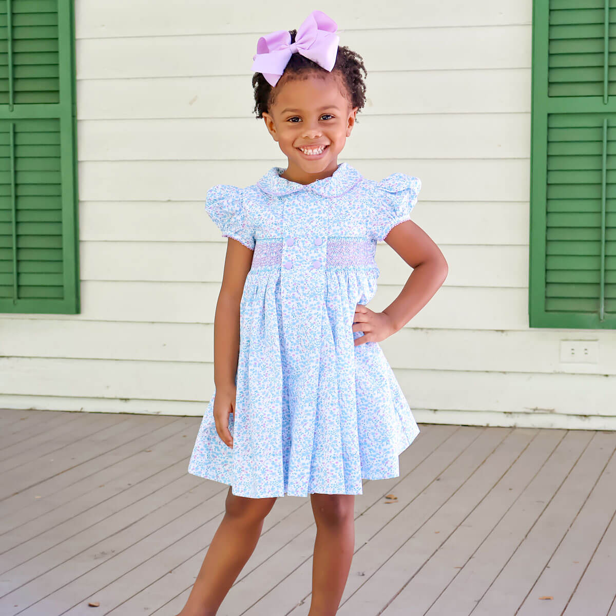 Purple Floral Geo Smocked Beth Dress