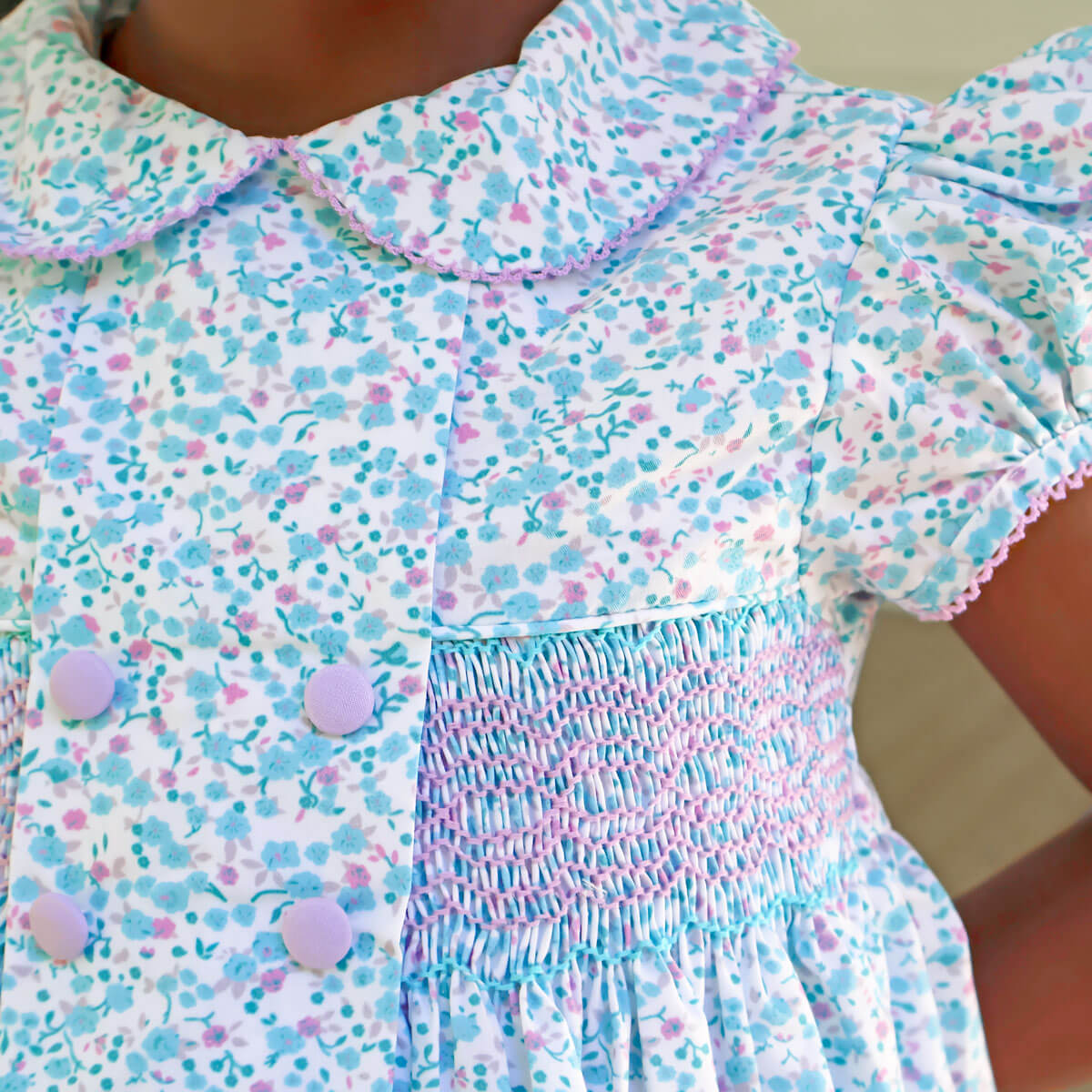 Purple Floral Geo Smocked Beth Dress