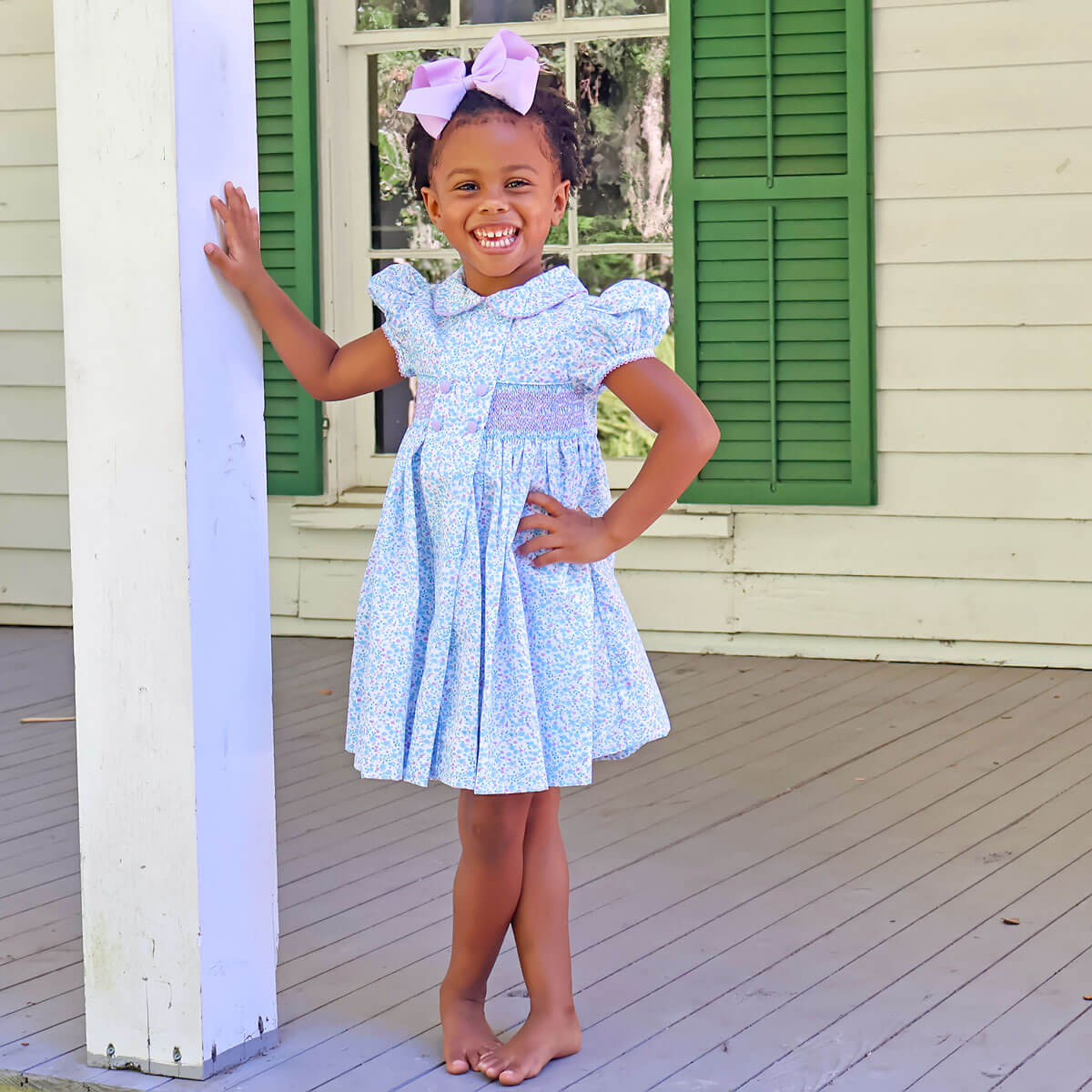 Purple Floral Geo Smocked Beth Dress