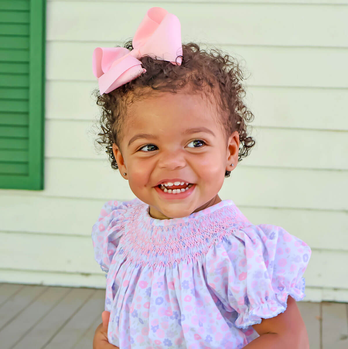 Pink Floral Geo Smocked Bishop Long Bubble