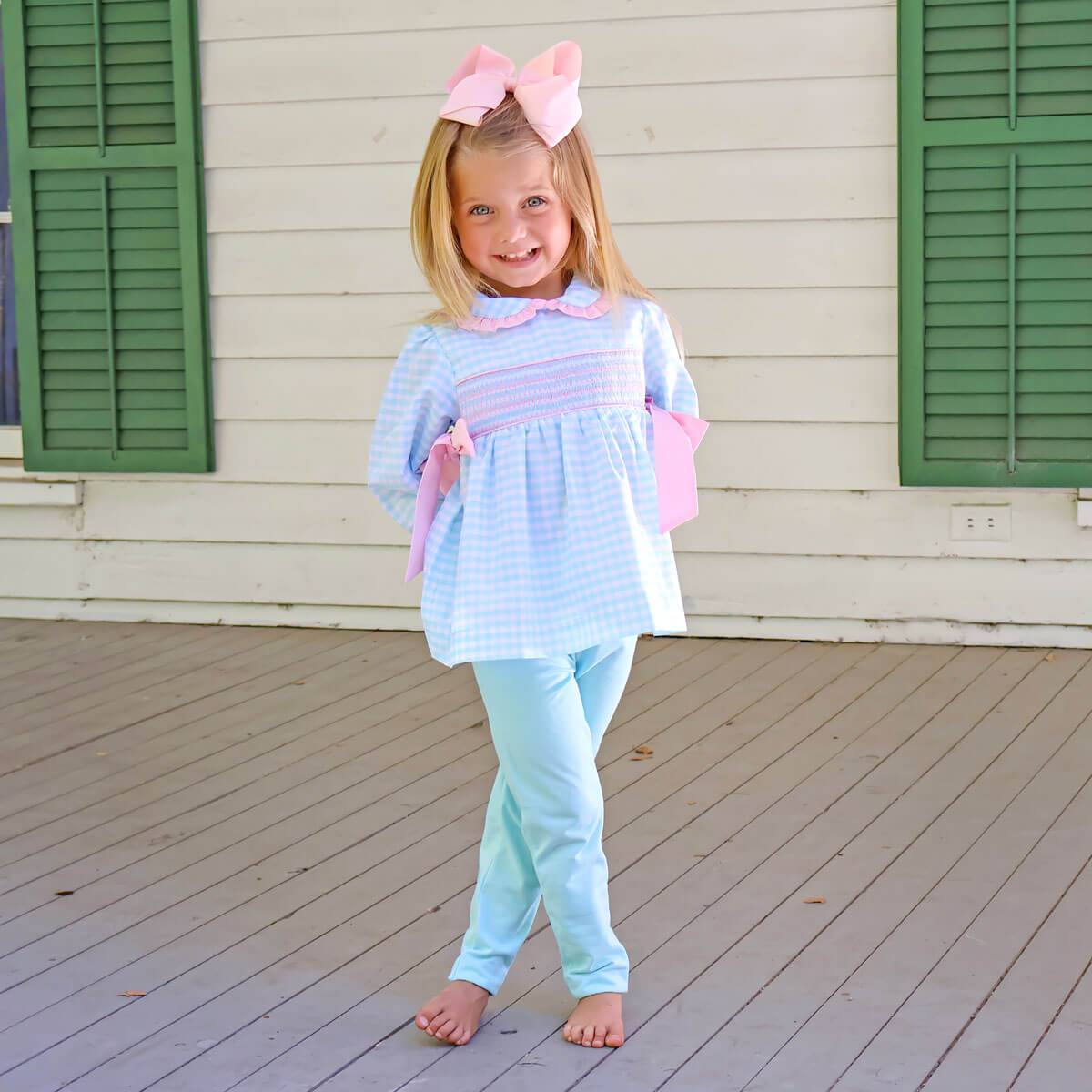 Mint Gingham Geo Smocked Legging Set