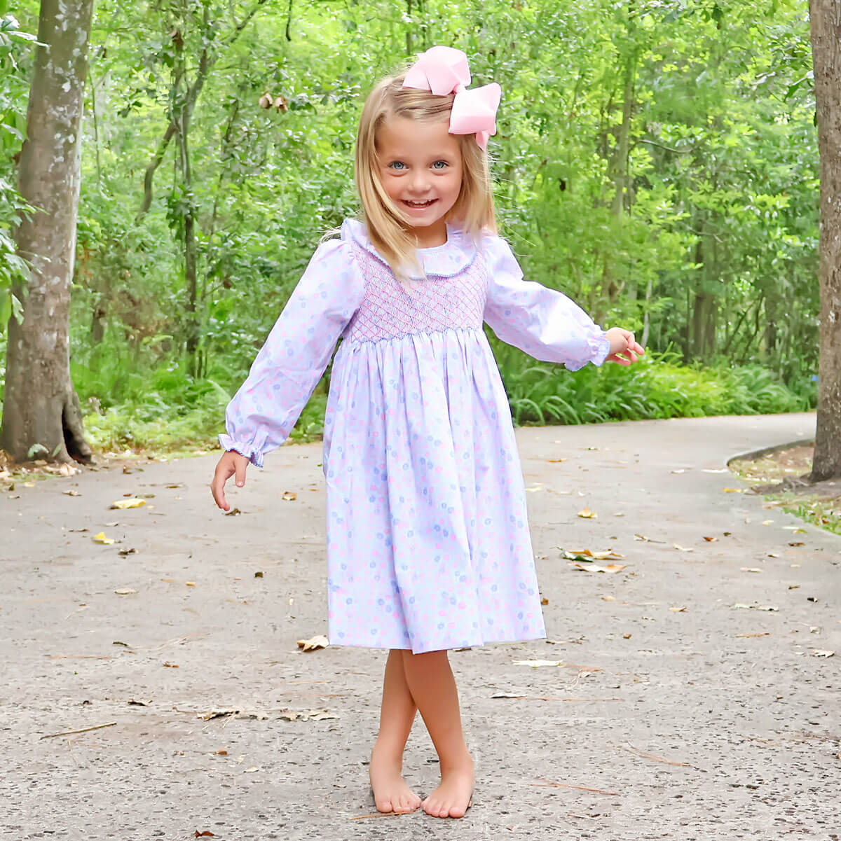 Pink Floral Geo Smocked Collared Dress