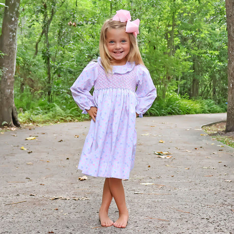 Pink Floral Geo Smocked Collared Dress