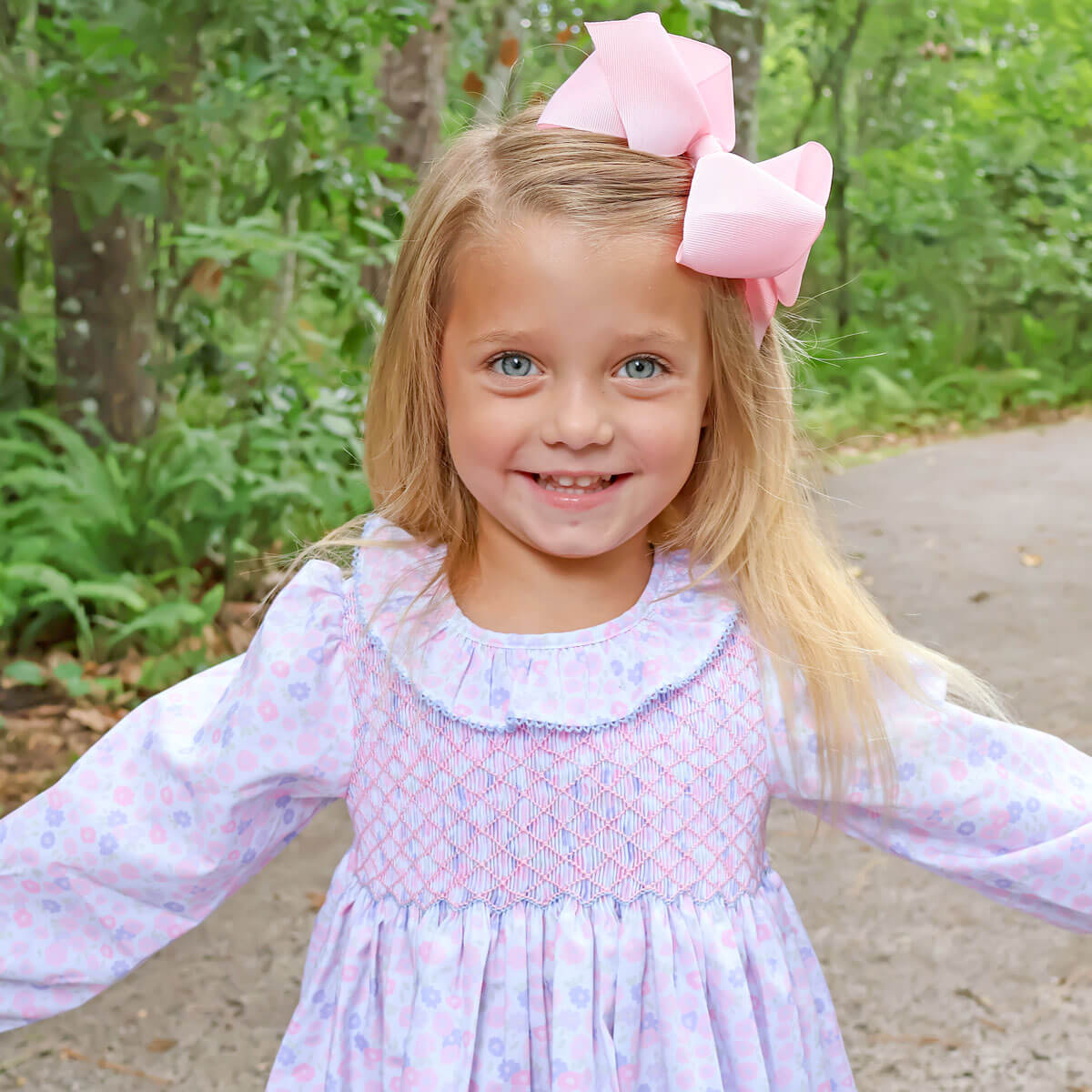 Pink Floral Geo Smocked Collared Dress