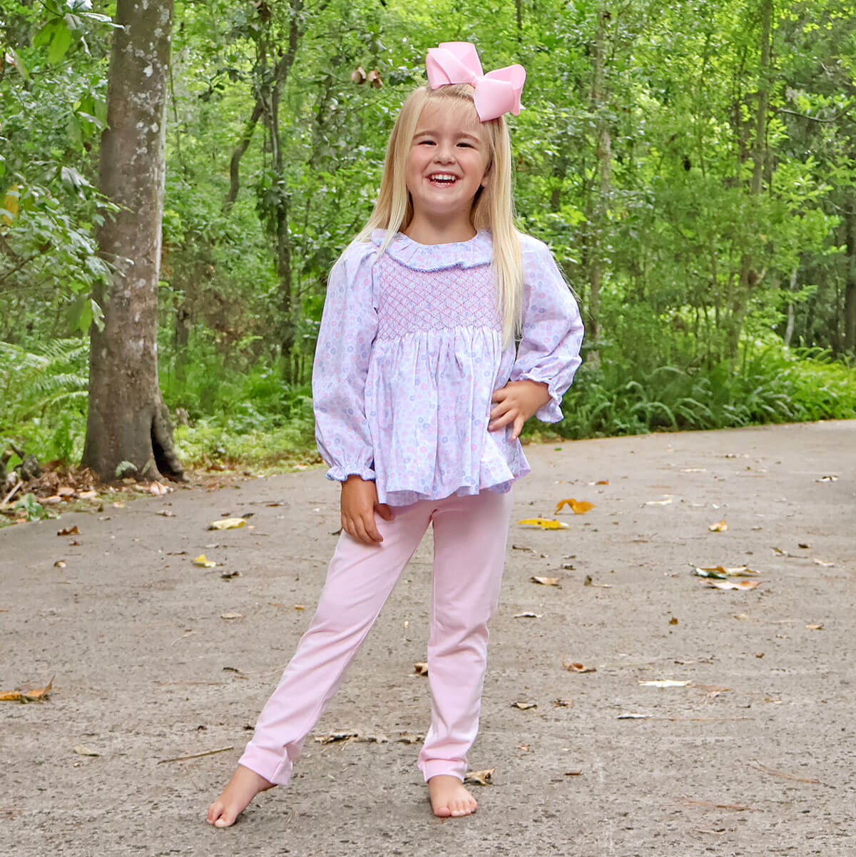 Pink Floral Geo Smocked Legging Set