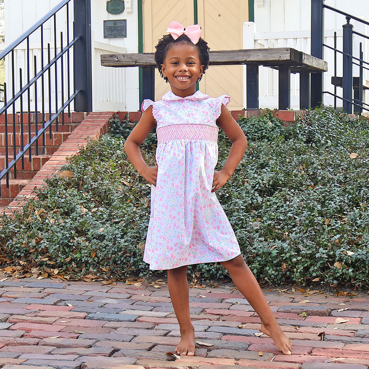 Adorable Tulip Floral Smocked Collared Dress