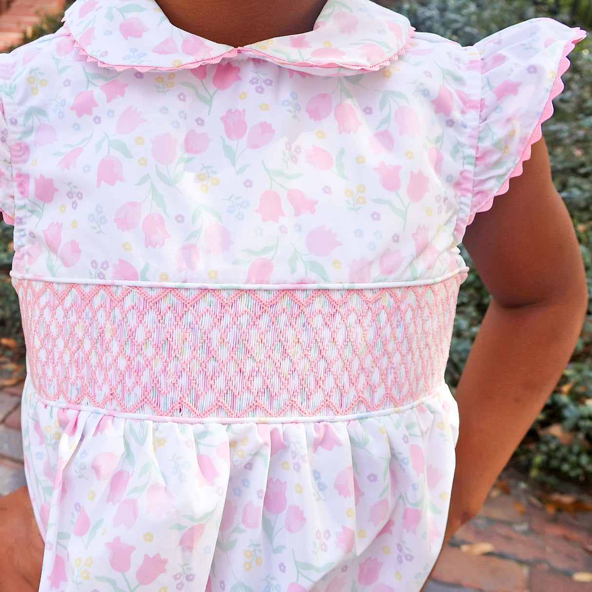 Adorable Tulip Floral Smocked Collared Dress