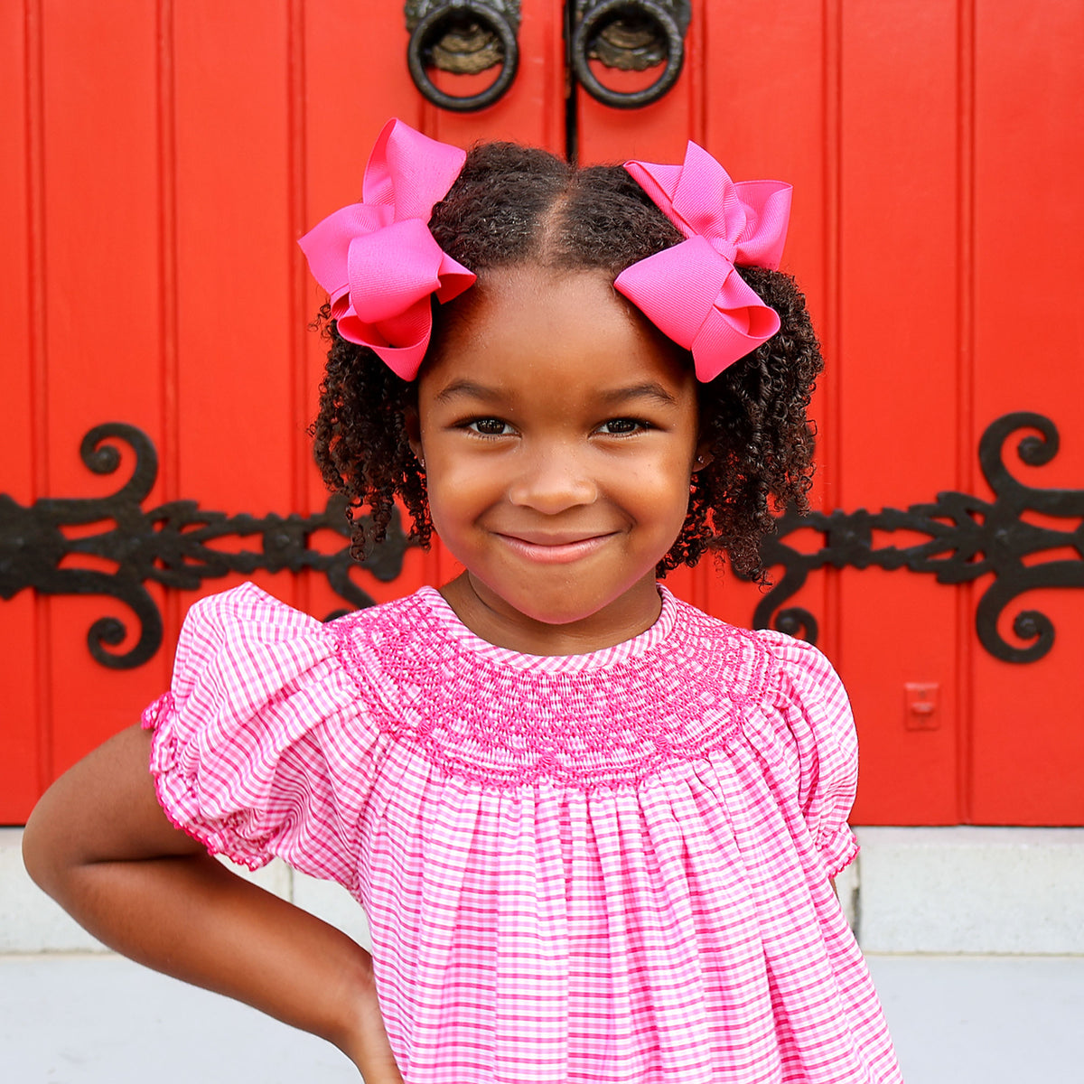 Pink Plaid Smocked Bishop Dress