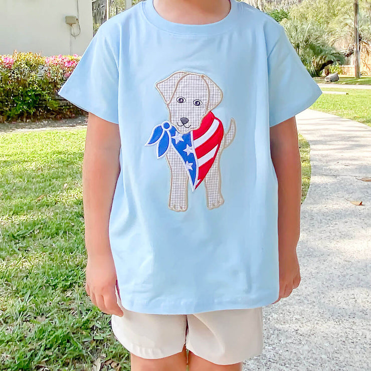 Patriotic Puppy Light Blue Short Sleeve Shirt