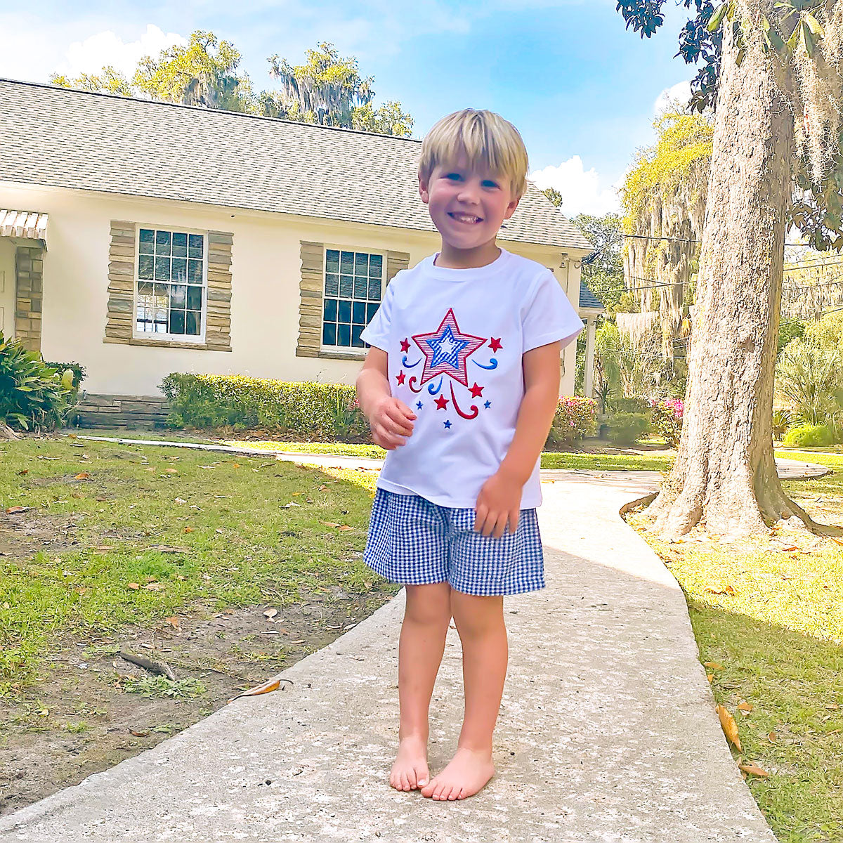 Happy Fourth Blue Gingham Short Set