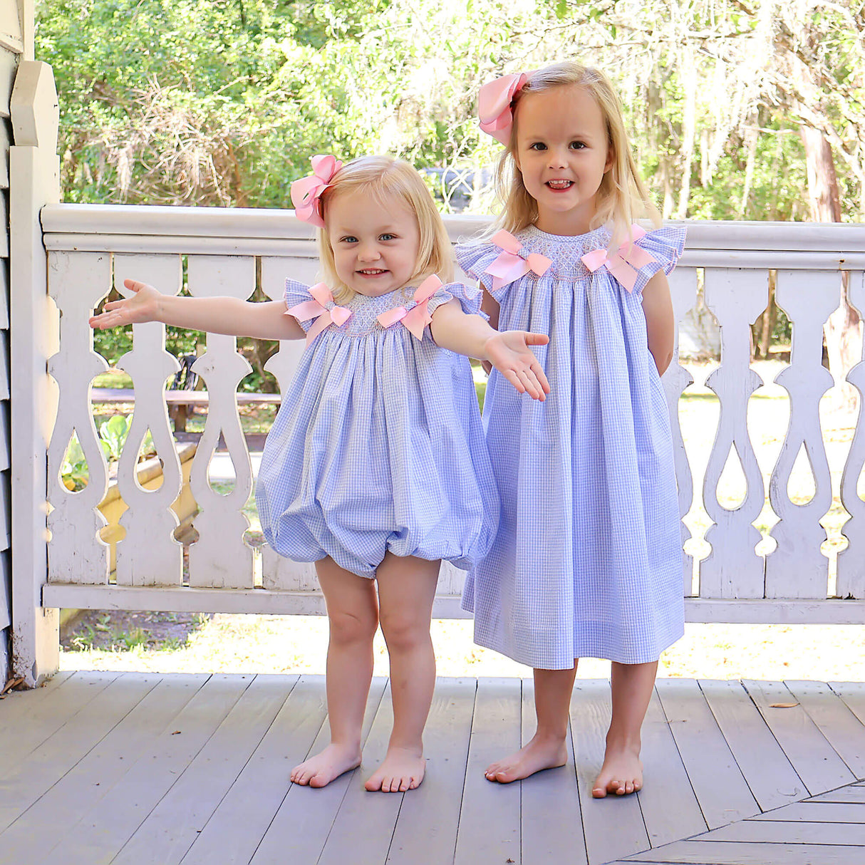 Spring In Blue Seersucker Smocked Bow Bubble