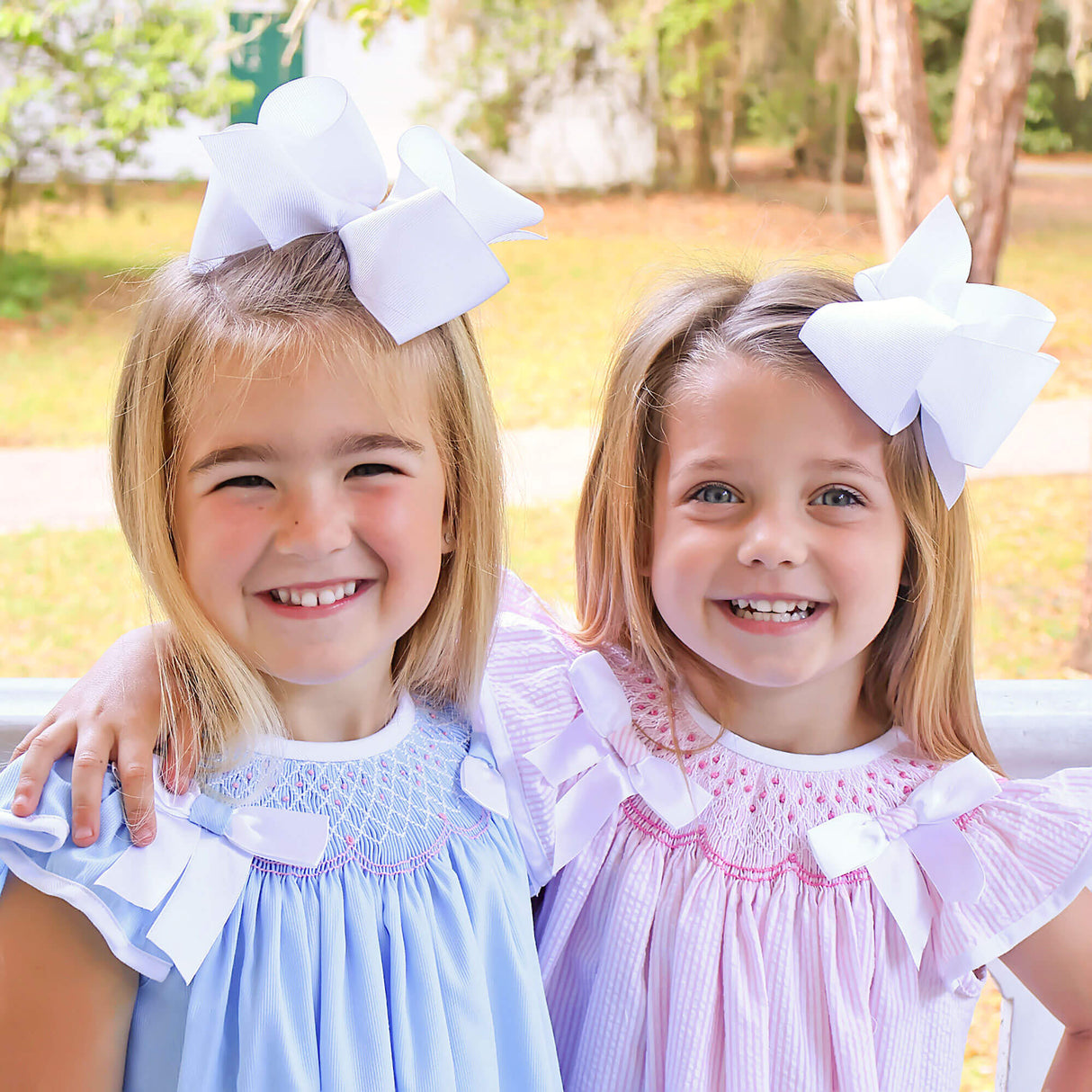 Blue Pique Smocked Bow Dress