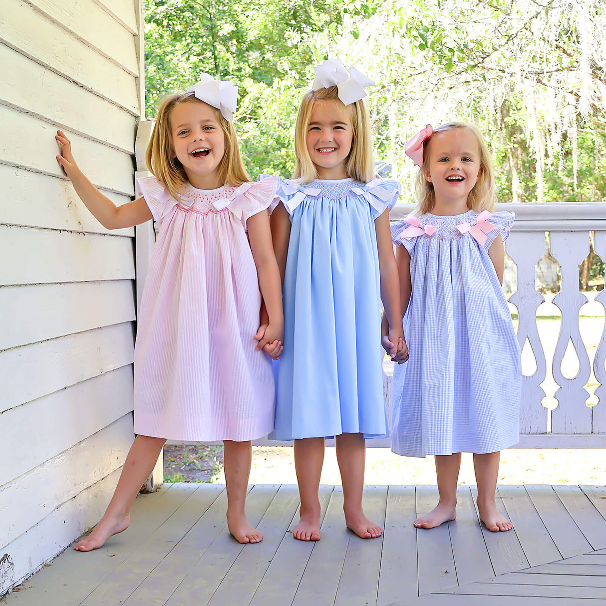 Spring In Blue Seersucker Smocked Bow Dress