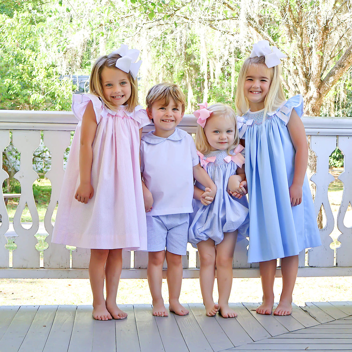 Blue Pique Smocked Bow Dress