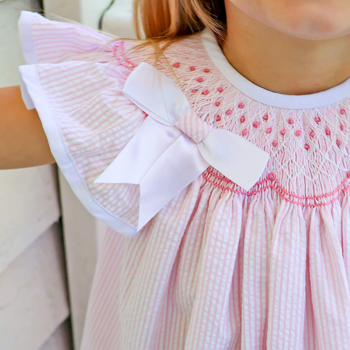 Pretty In Pink Stripe Smocked Bow Dress