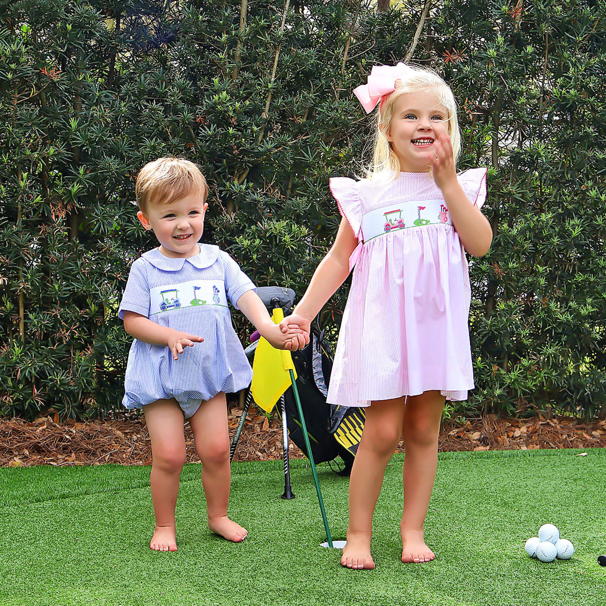 Golf Course Pink Stripe Smocked Beverly Dress