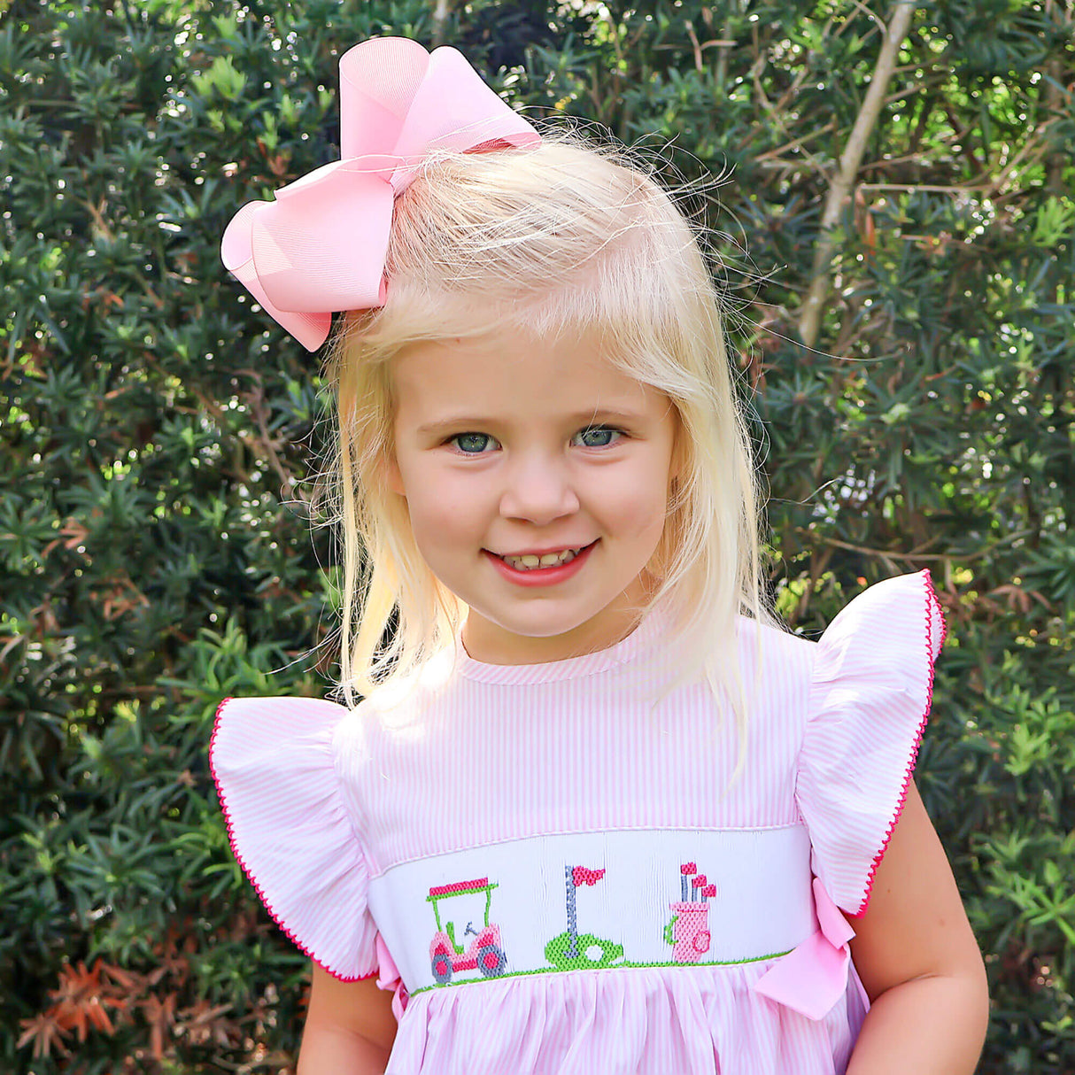 Golf Course Pink Stripe Smocked Beverly Dress