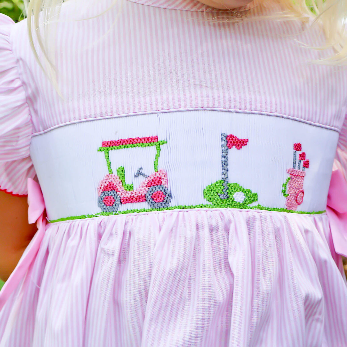 Golf Course Pink Stripe Smocked Beverly Dress