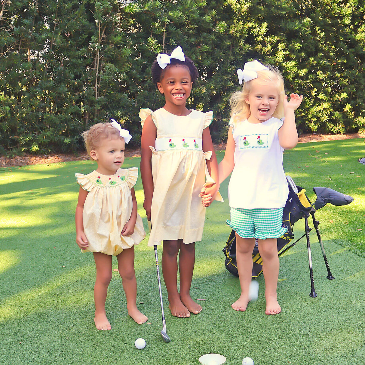 Golf Pin Yellow Gingham Smocked Beverly Dress