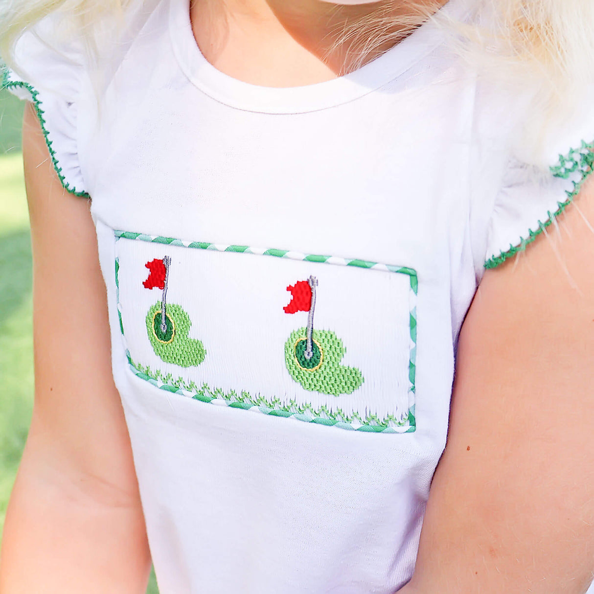 Golf Pin Green Gingham Smocked Short Set