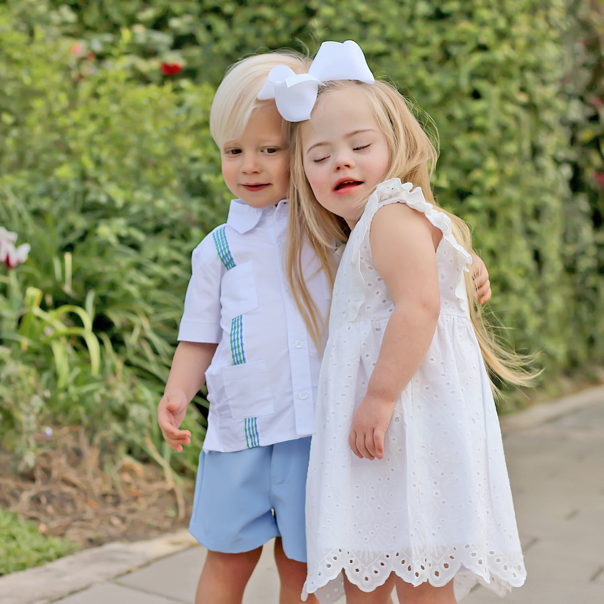 White with Blue & Green Embroidered Guayabera Shirt