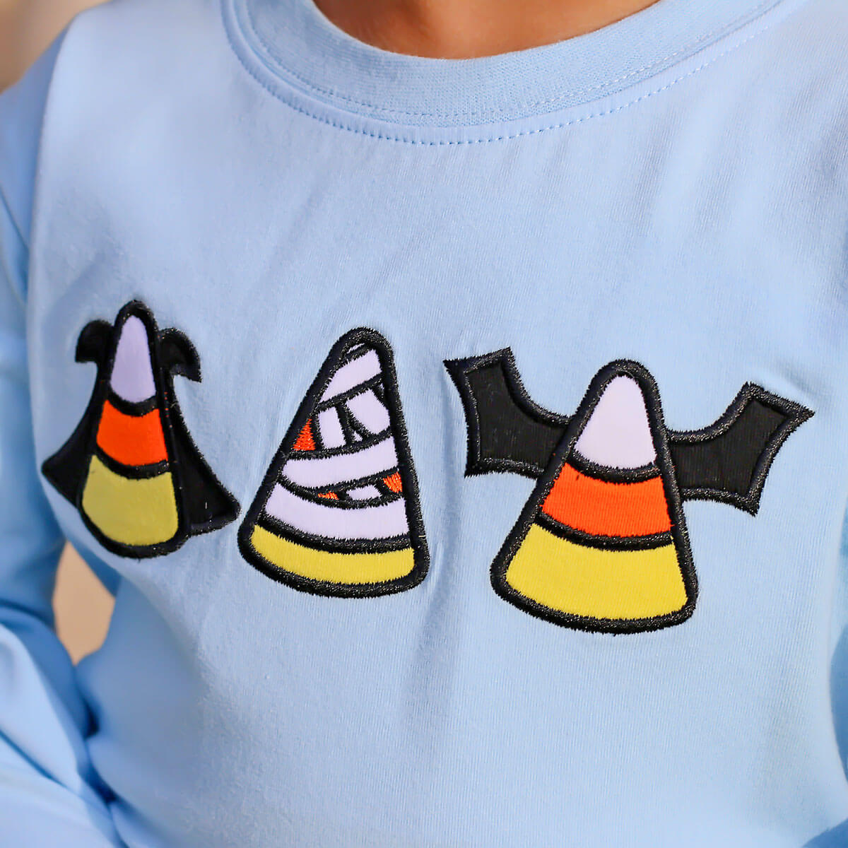 Spooky Candy Corn Light Blue Long Sleeve Shirt