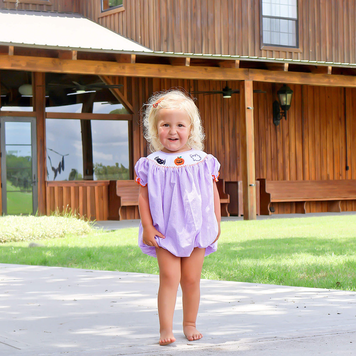 Halloween Smocked Lavender Gingham Bubble