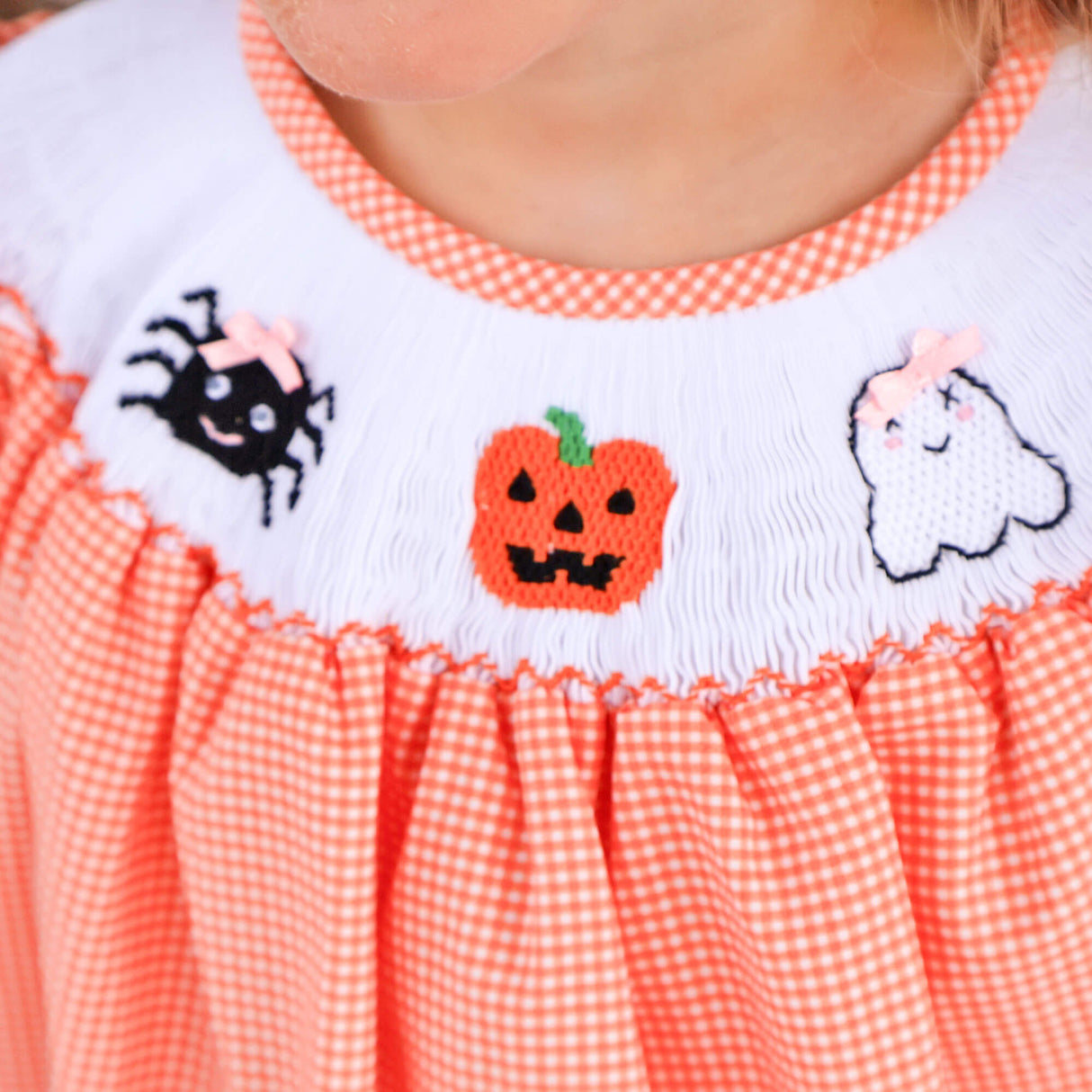 Scary Smocked Orange Gingham Bishop Dress