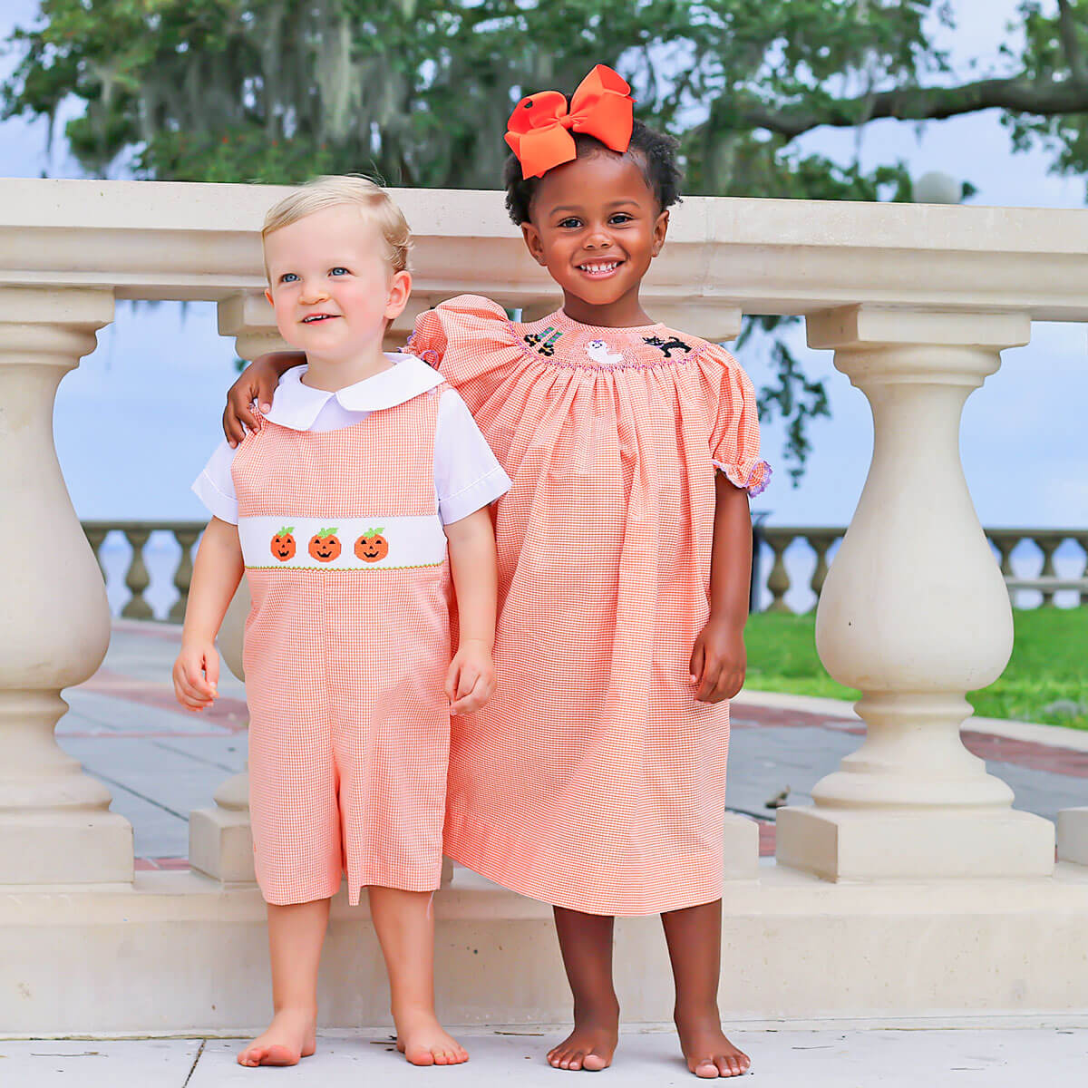 Smocked Halloween Orange Gingham Dress