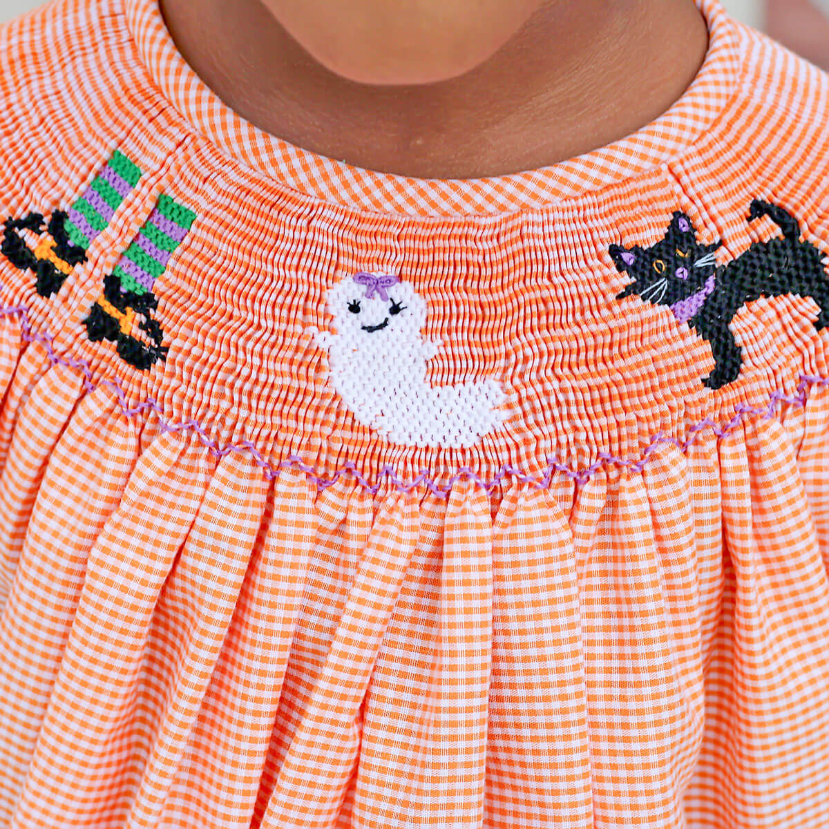 Smocked Halloween Orange Gingham Dress