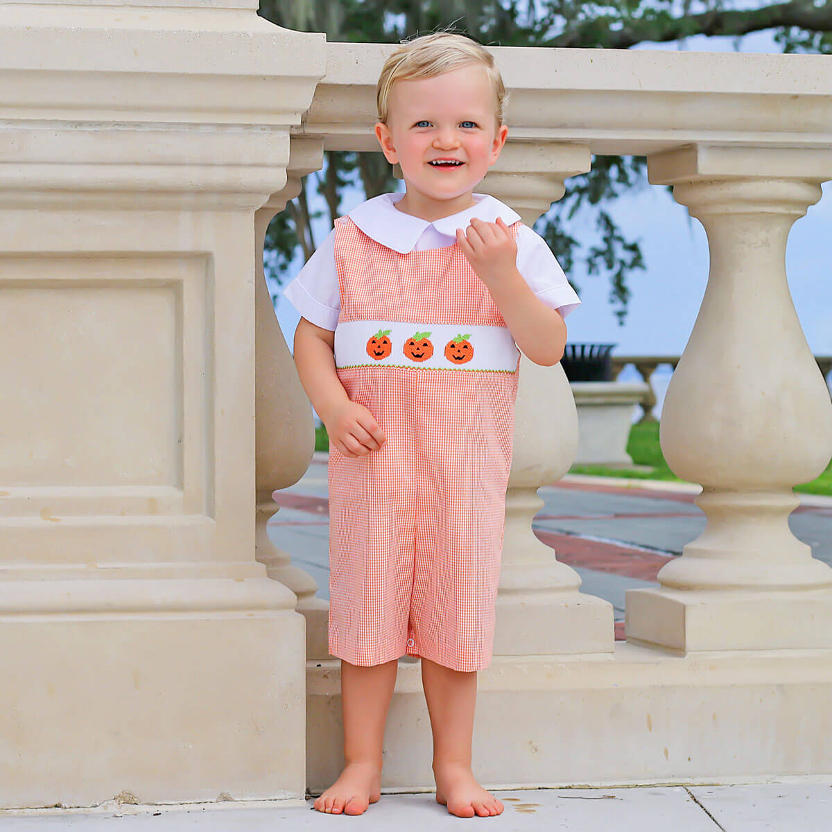 Smocked Jack O'Lantern Orange Jon Jon