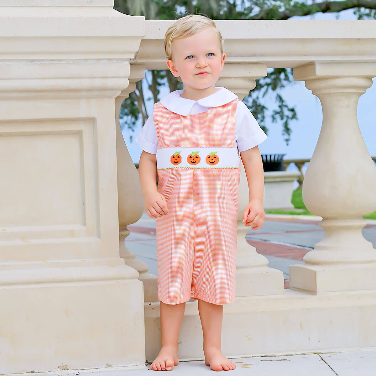 Smocked Jack O'Lantern Orange Jon Jon