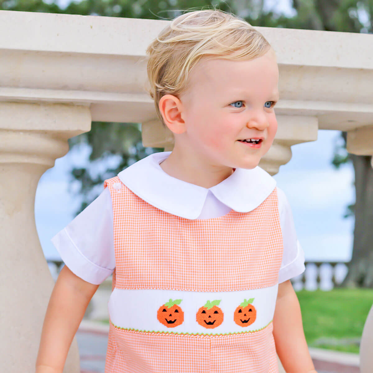 Smocked Jack O'Lantern Orange Jon Jon