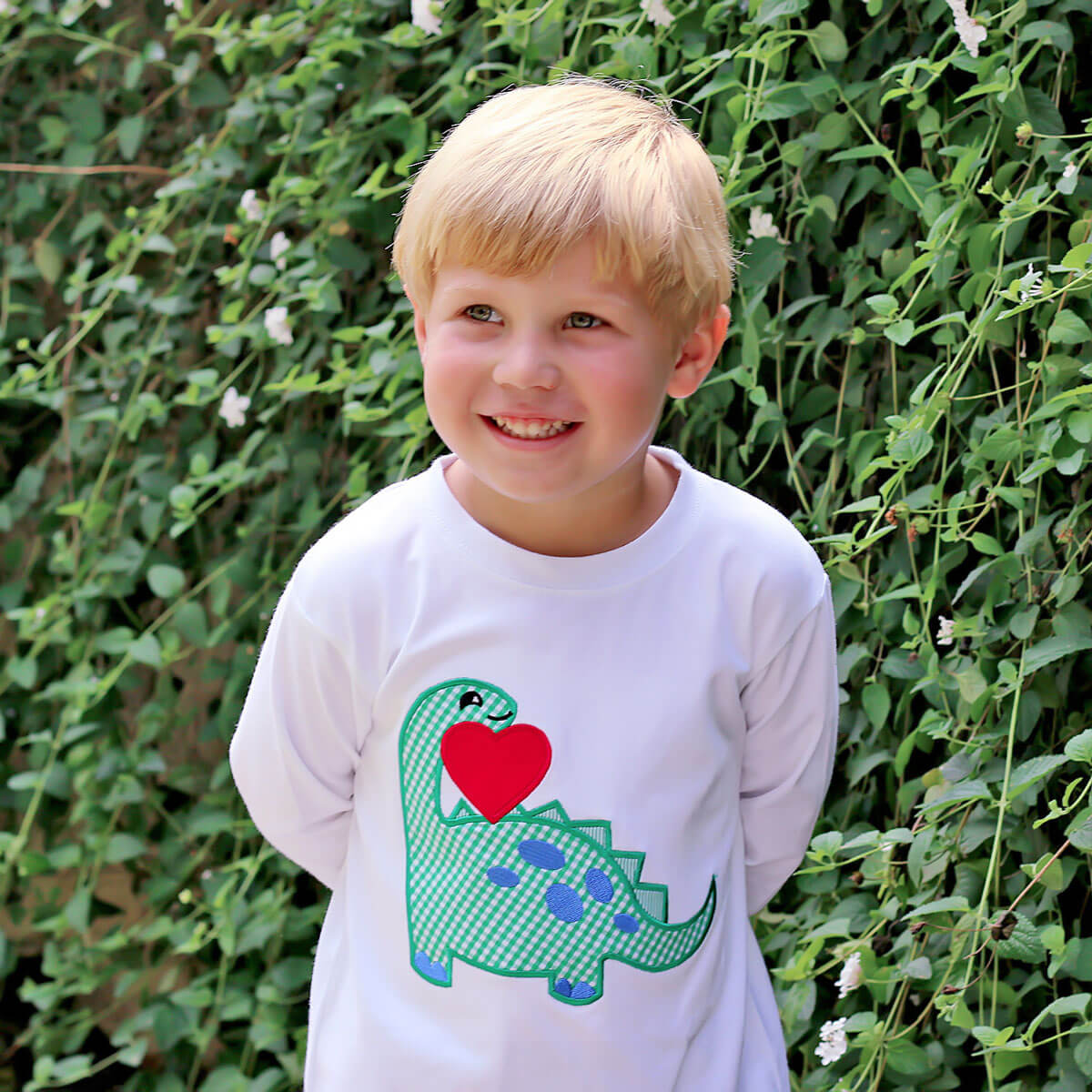 Valentine Dinosaur Long Sleeve White Shirt