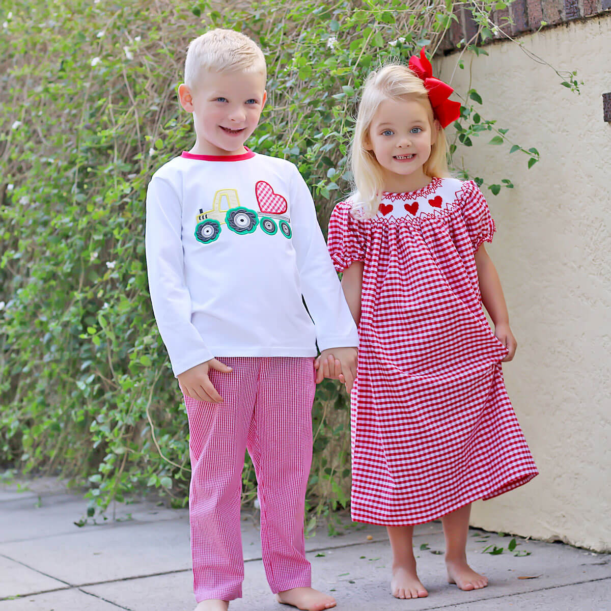 Heart Smocked Red Check Bishop Dress
