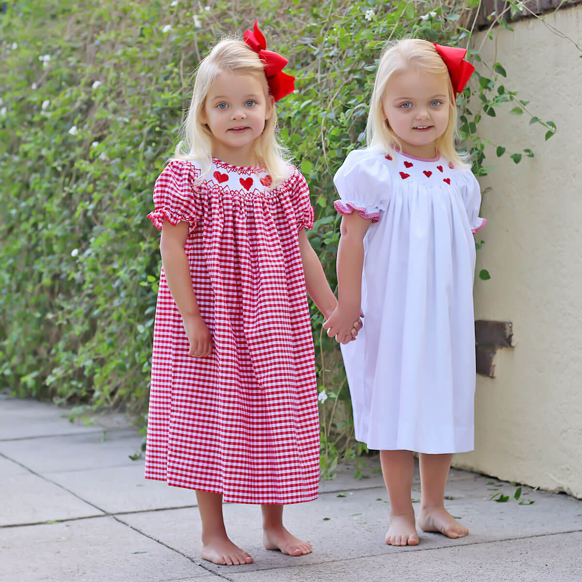Heart Smocked Red Check Bishop Dress