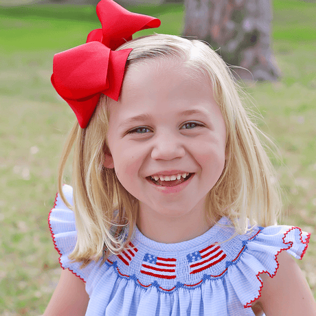 Light Blue Gingham Flag Smocked Dress