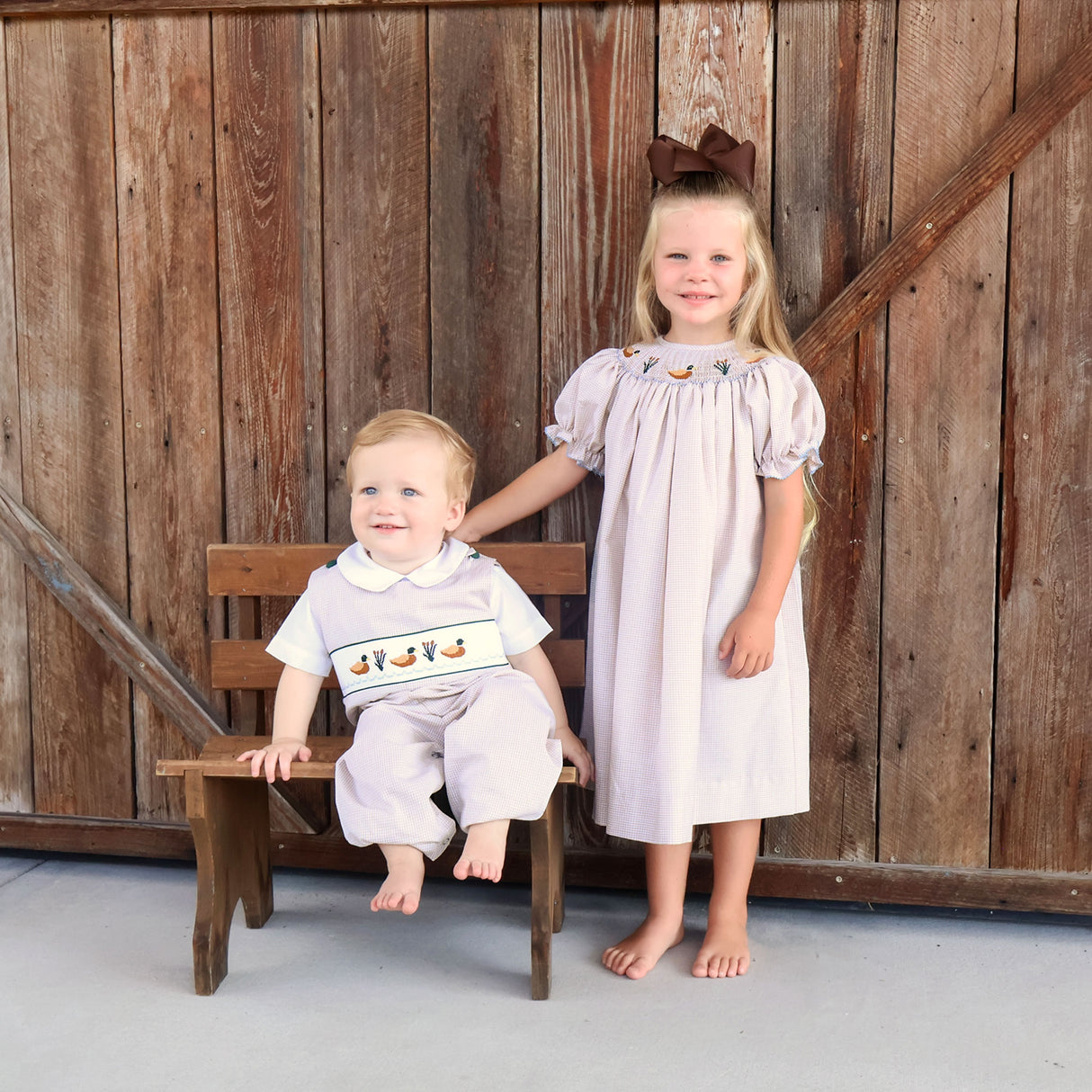 Mallard Smocked Tan Gingham Longall