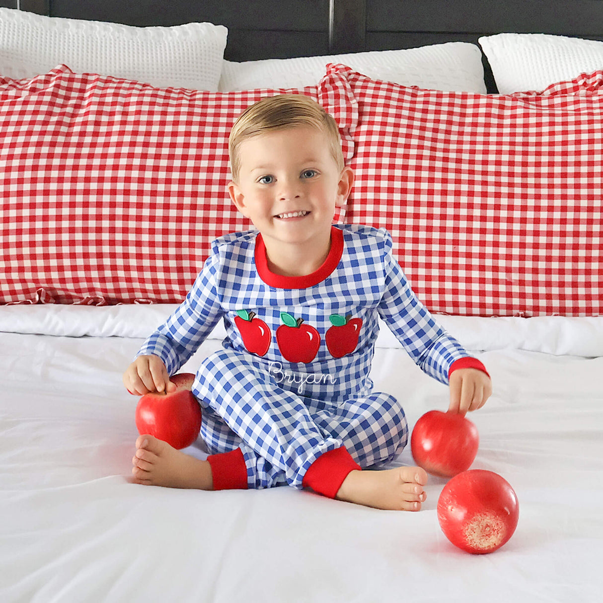 Apple Trio Royal Blue Gingham Pajamas