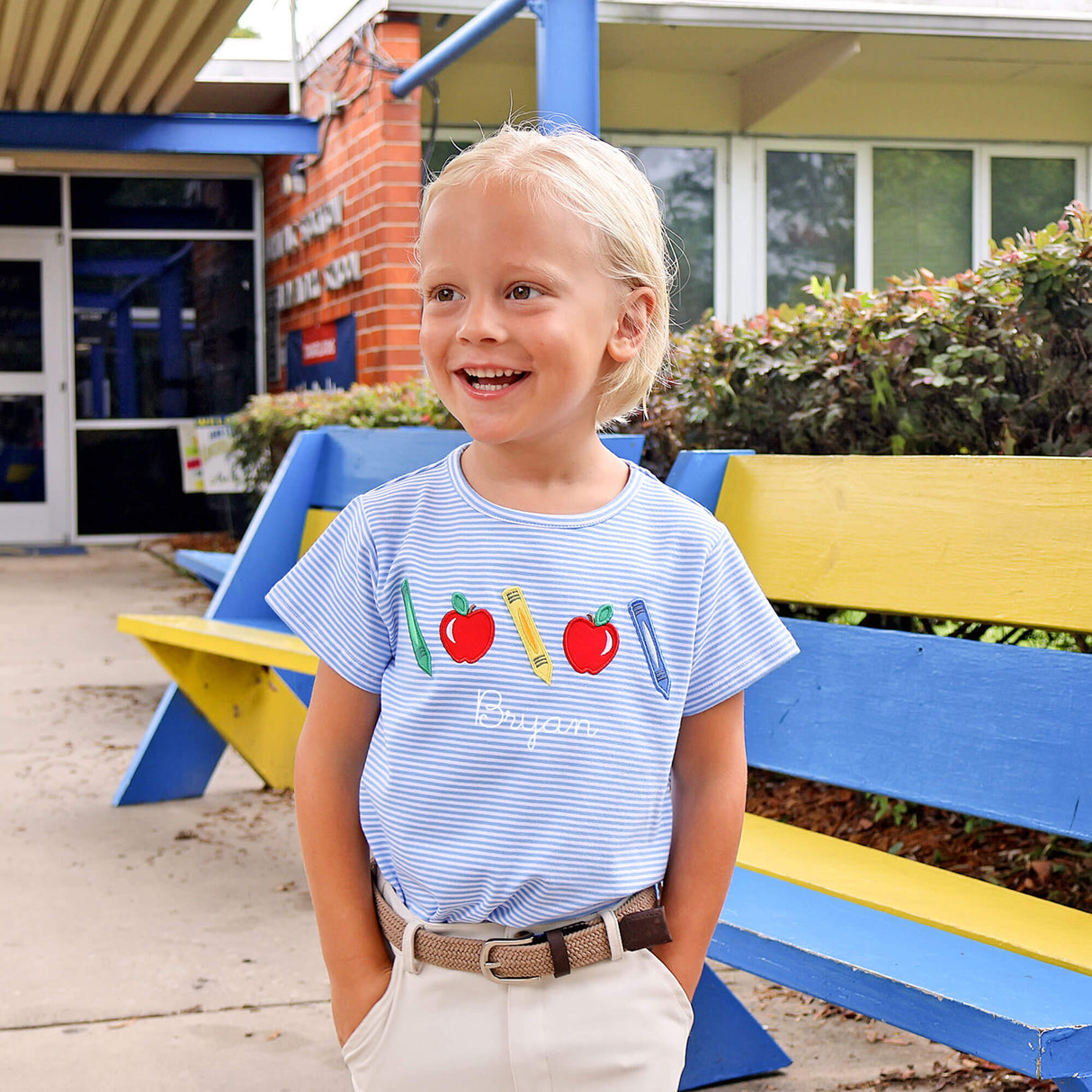 School Time Blue Stripe Short Sleeve Shirt