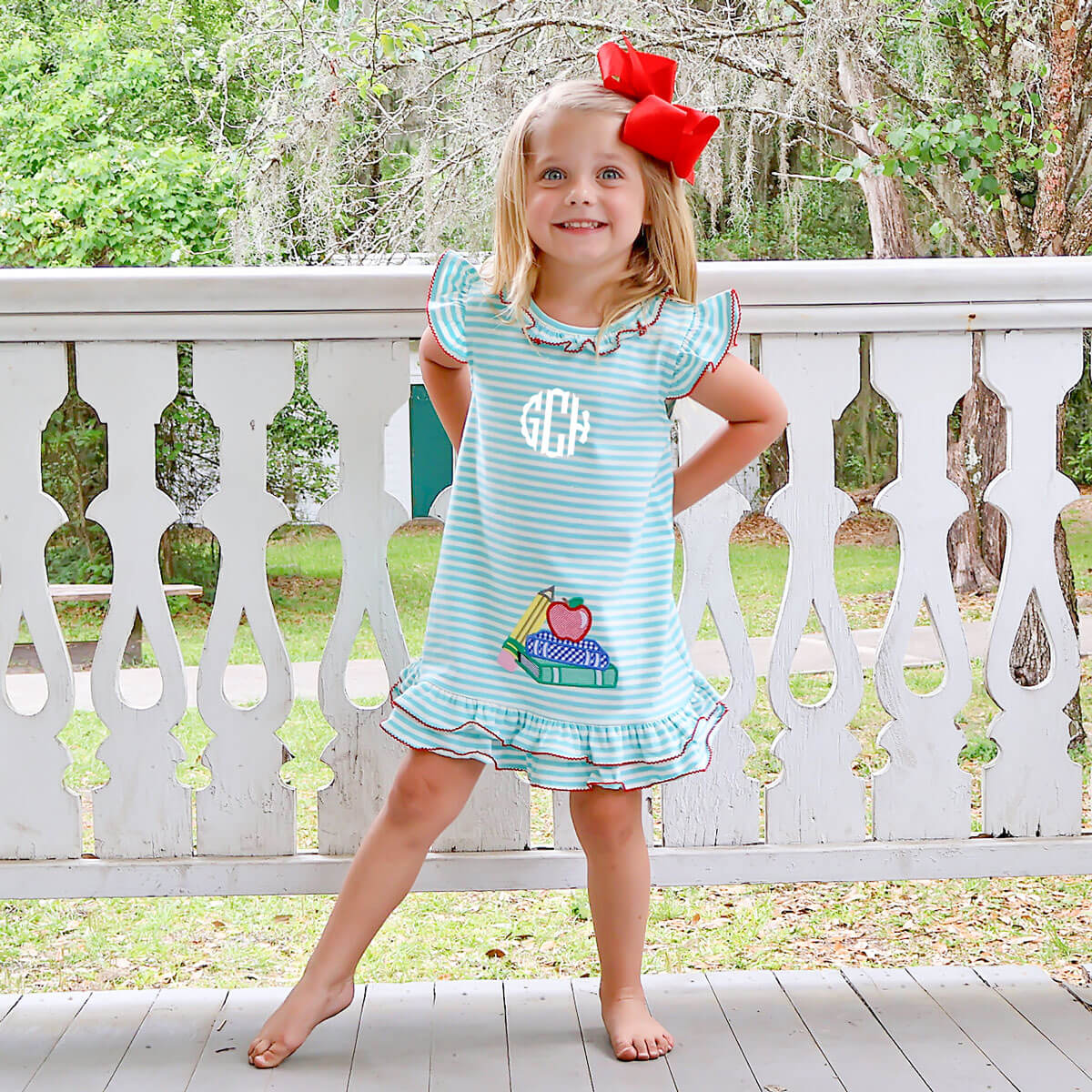 School Book Turquoise Stripe Adalyn Dress