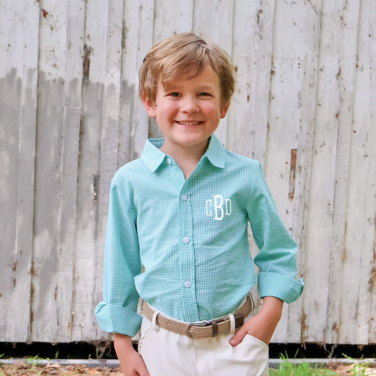 Mint Green Gingham Boy Button Down Shirt