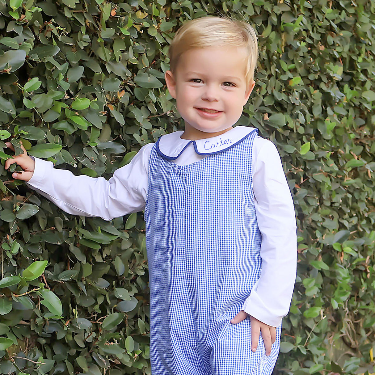 White Long Sleeve Undershirt with Royal Blue Trim
