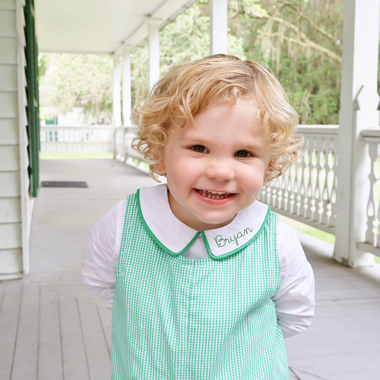 White Long Sleeve Undershirt with Green Trim