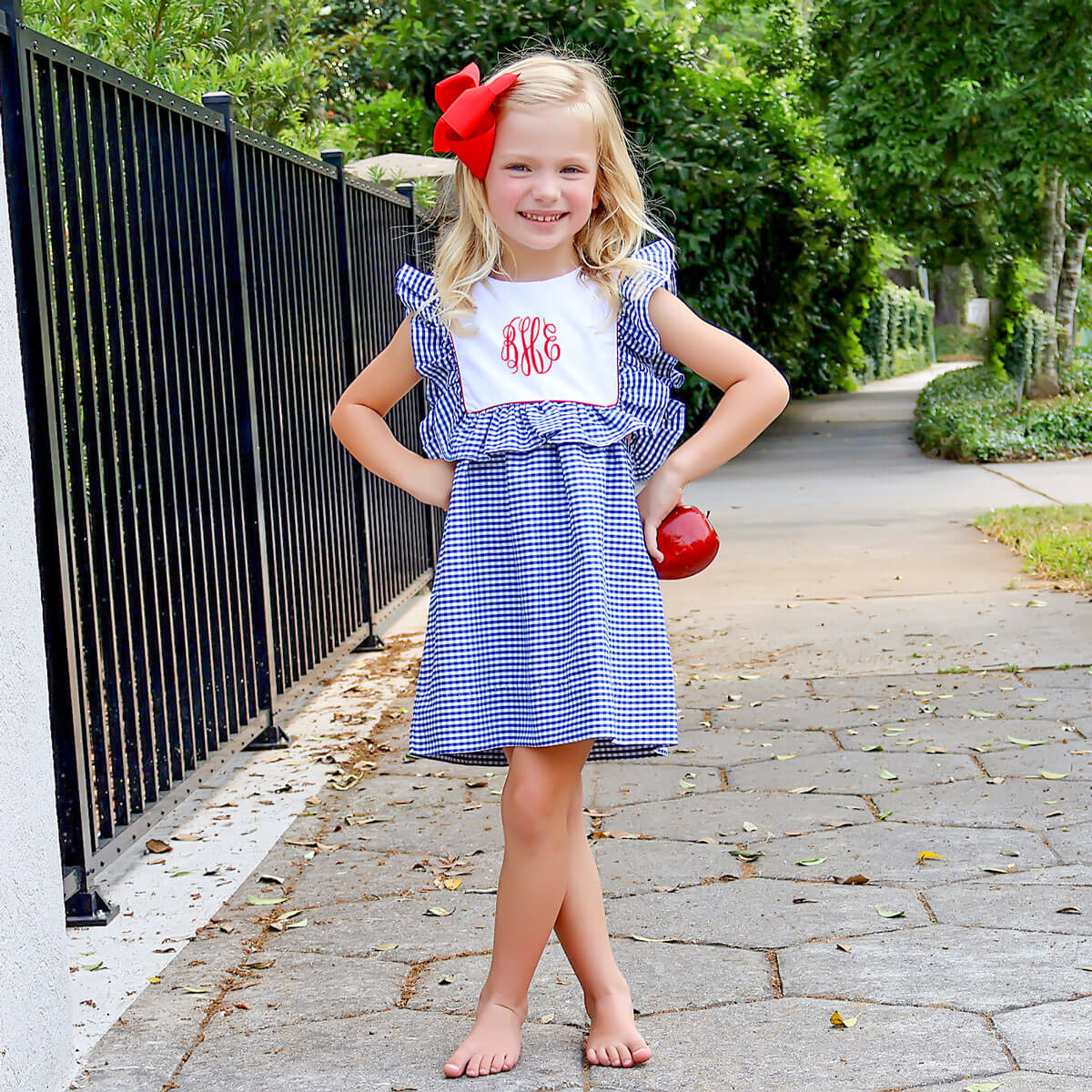 Navy Gingham Bib Dress